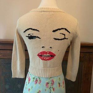 Vintage Betsey Johnson Cropped Knit Marilyn Monroe "Wink" Cardigan